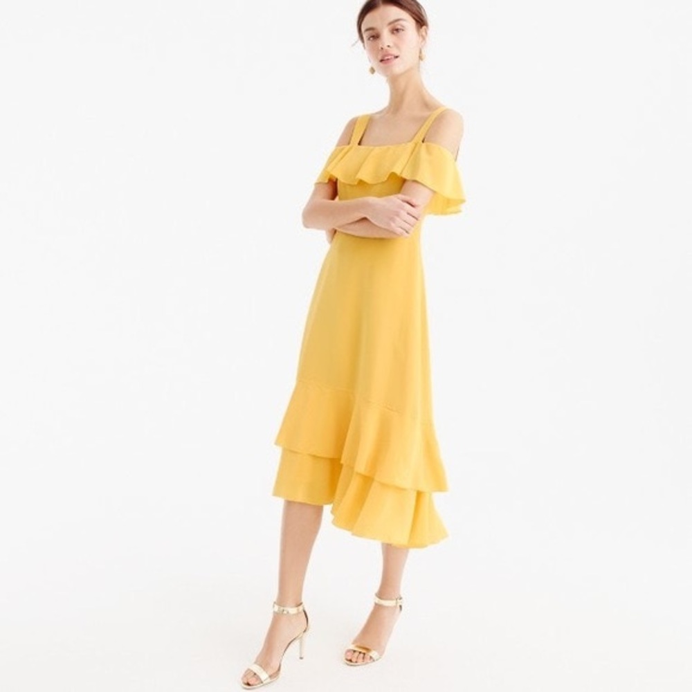 Jcrew Yellow Off Silk Shoulder Dress